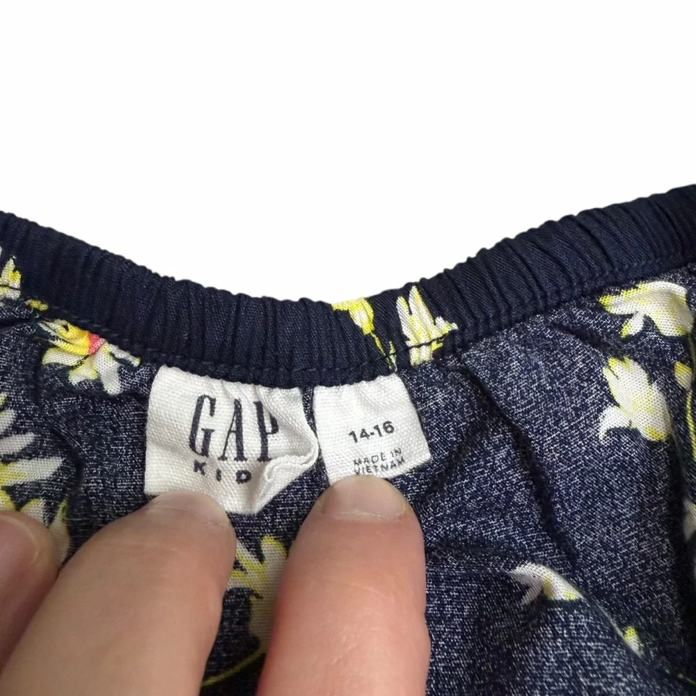 GAP Kids Girls Puff Sleeve Floral Romper | Navy | Size 14-16
